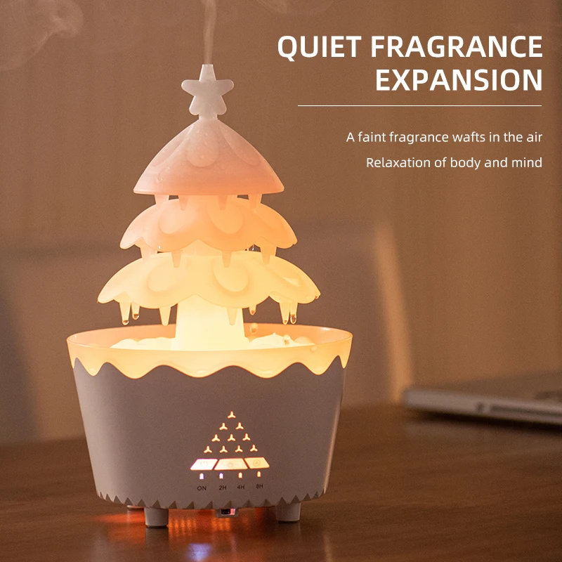 7 Changing Color Christmas Tree Humidifier Waterfall Lamp Raindrop Humidifier 250ML Aromatherapy Diffuser Rain Cloud Humidifier