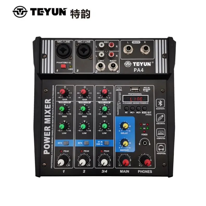 Professional Studio Sound Card Recording 4 Channels Professional Audio Video Mixer For Dj With Sound Card Stage