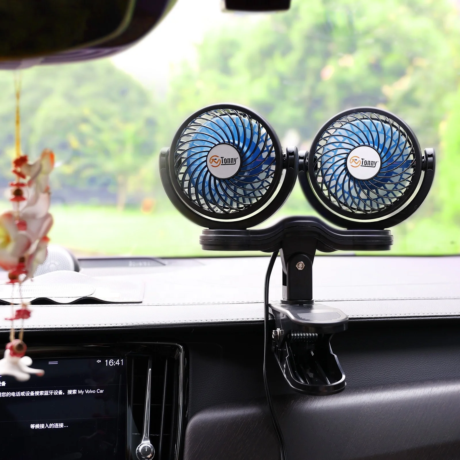Dual Head Clip Fan, 4 Inches Electric Car Clip Fans 360 degree Rotatable,12V Cooling Air Fan with Stepless Speed Regulation