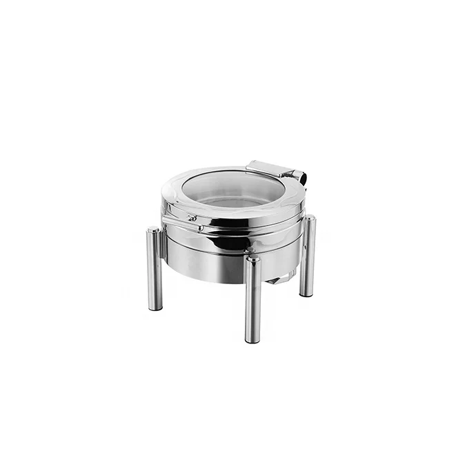 304 Stainless Steel Hydraulic Buffet Electric Food Warmer Soup Chafing Dish 11qt 11L Round Chafer Body with Glass Lid