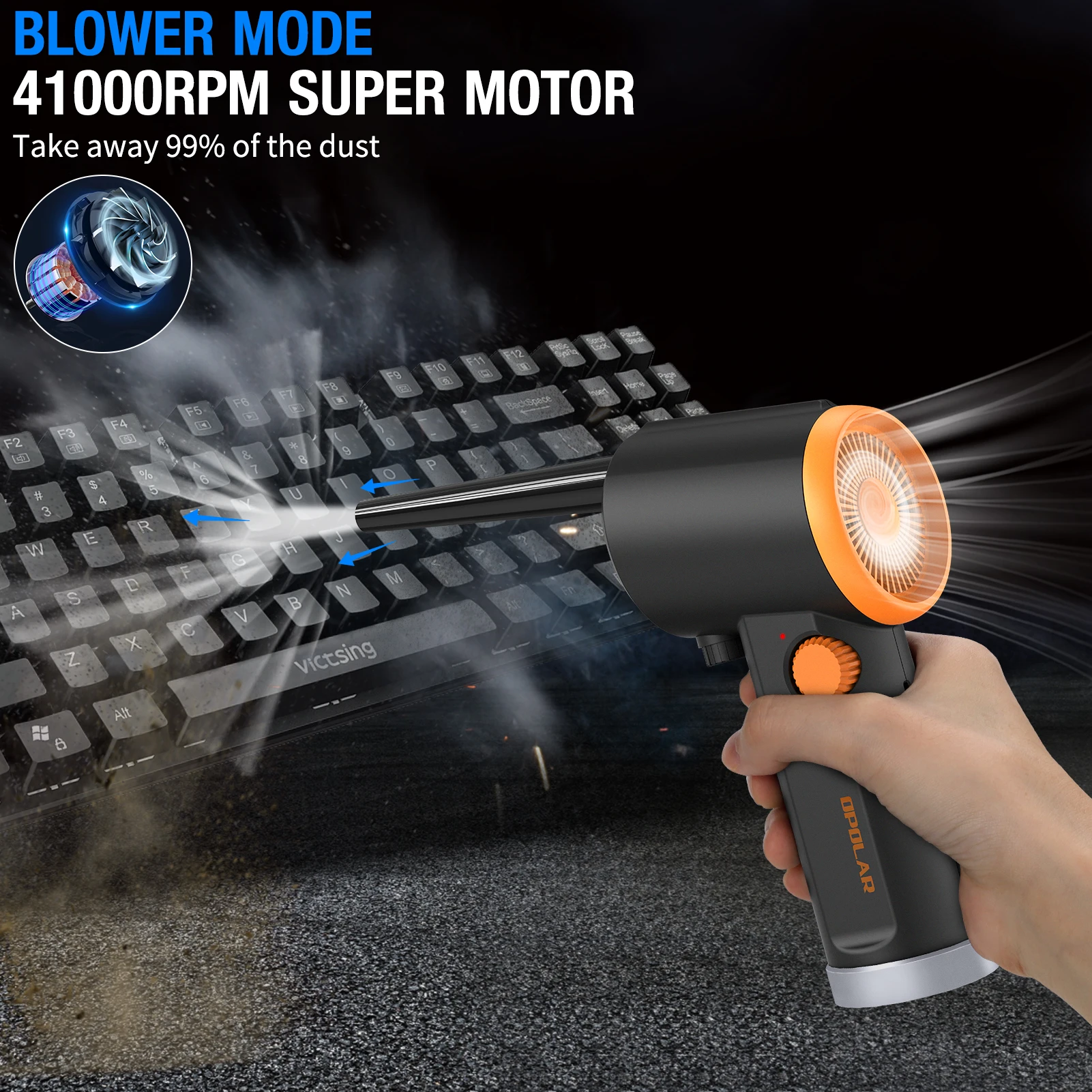 OPOLAR Car Keyboard Electric Computer Duster Blower Portable Air Duster Rechargeable Wireless Compressed Cordless Air Duster