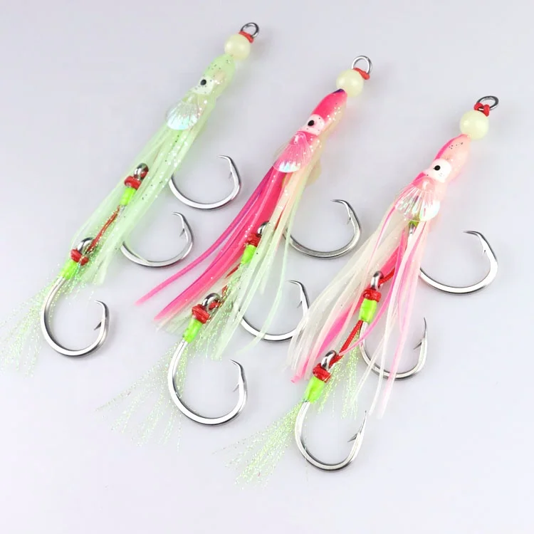 Luminous Squid Fishing Hook Octopus Squid Skirts Jig Soft Fishing Lure Artificial Jigging   Assist Hooks Rig Hook