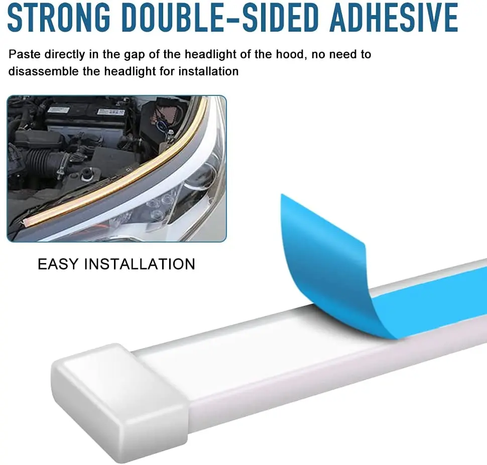 23.6 Inch 2pcs APP Control 12V DRL Car LED Light Strip Headlight Switchback RGB LED Strip Lights Waterproof