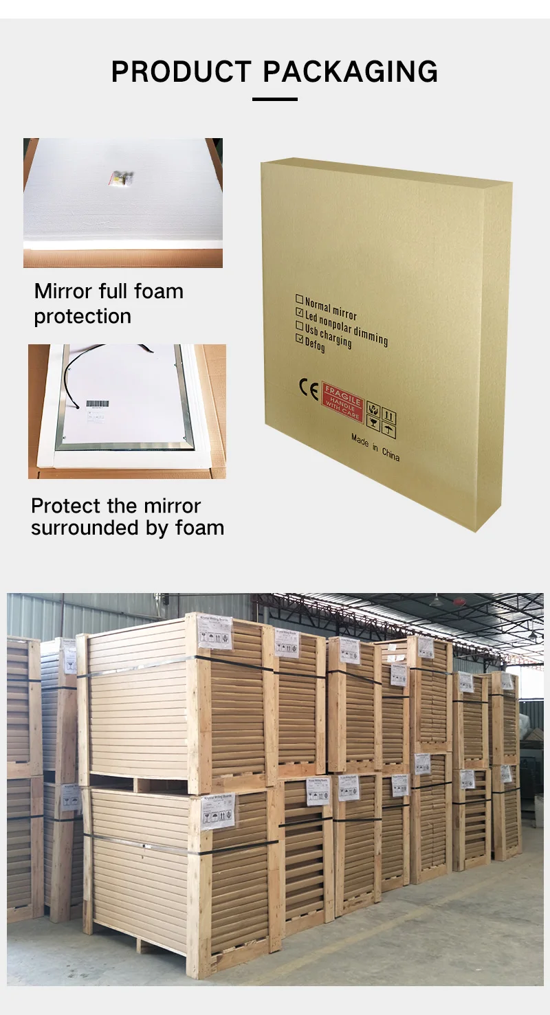 New Design Cheap Barber Shop Mirrors Speaker Smart LED Bath Mirror Wall Hanging Touch Switch with Light Illuminated Rectangle 3D