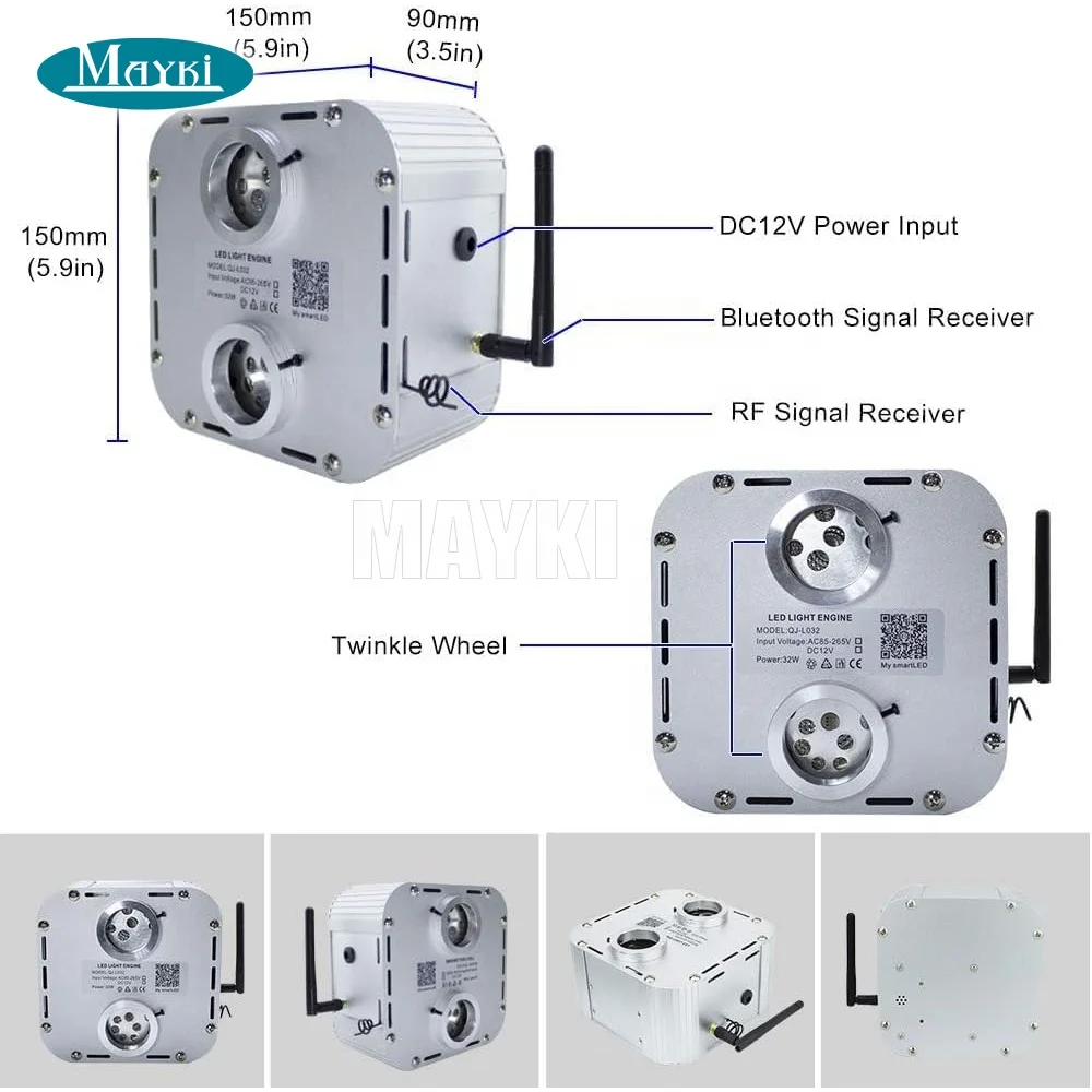 32W RGB fiber optic light engine dual port connector led fiber optic projector with RF remote controller