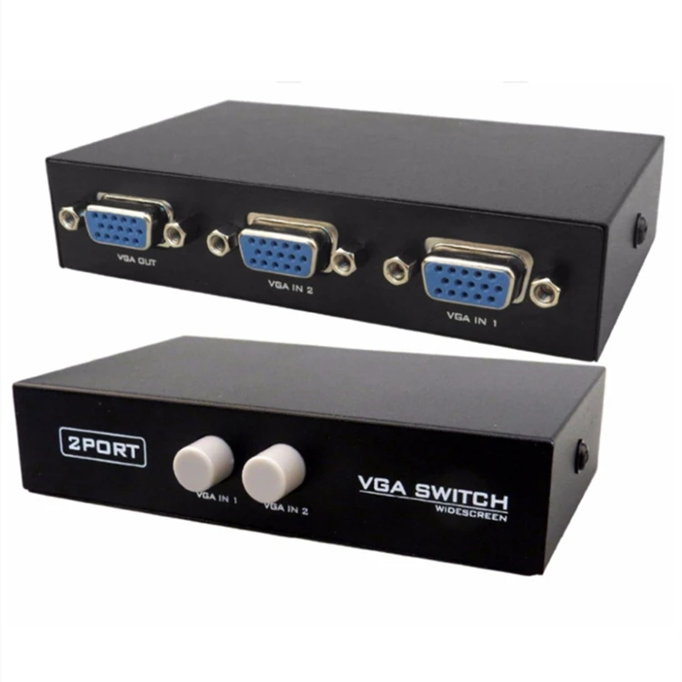 KUYiA 2 in 1 Out 2 Port VGA Selector Box VGA Manual Sharing Selector Switch Box Switcher Splitter for LCD PC Monitor