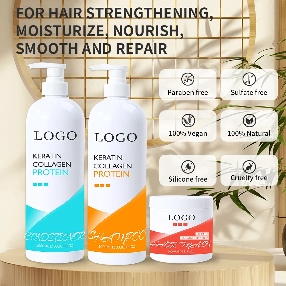 Private Label Natural Organic Hair Repair Curly Collagen Hair Mask Argan Oil Shampoo And Conditioner Set