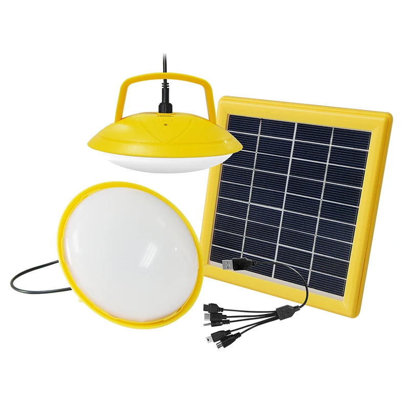 Solar Lamp System with Rechargeable Built-in Battery in 2 Led Emergency Lamps for Indoor Lighting and outdoor Camping Lantern