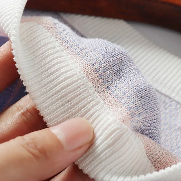 MY015 Korean Fashion Sweet Striped Patchwork O Neck Fresh  Knit Crop Tops Ladies Summer Thin Sweater Knitwear Clothing