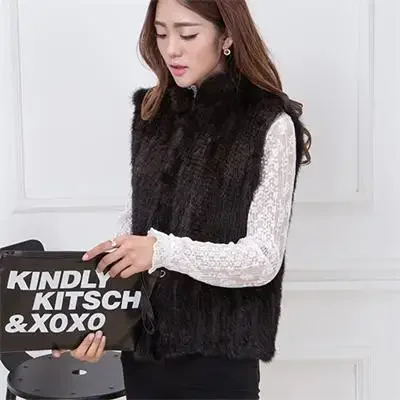MWFur Street Fashion Outwear Fashion  Mink knitted Fur Vest Womens Fur Vest Winter Fashion Vests Mink Fur Coats Women