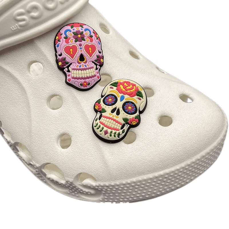 Painted Skull Shoe Charms Skeleton Bones PVC Shoe Buckle Sandals Design Accessories fit Kids Party Gifts