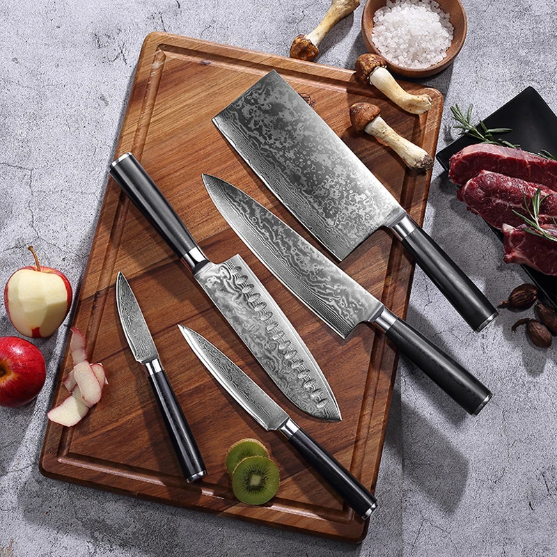 Horkin High Quality Sleek Damascus Knife Set with Black Blades Designed For Professional Use Kitchen Restaurant