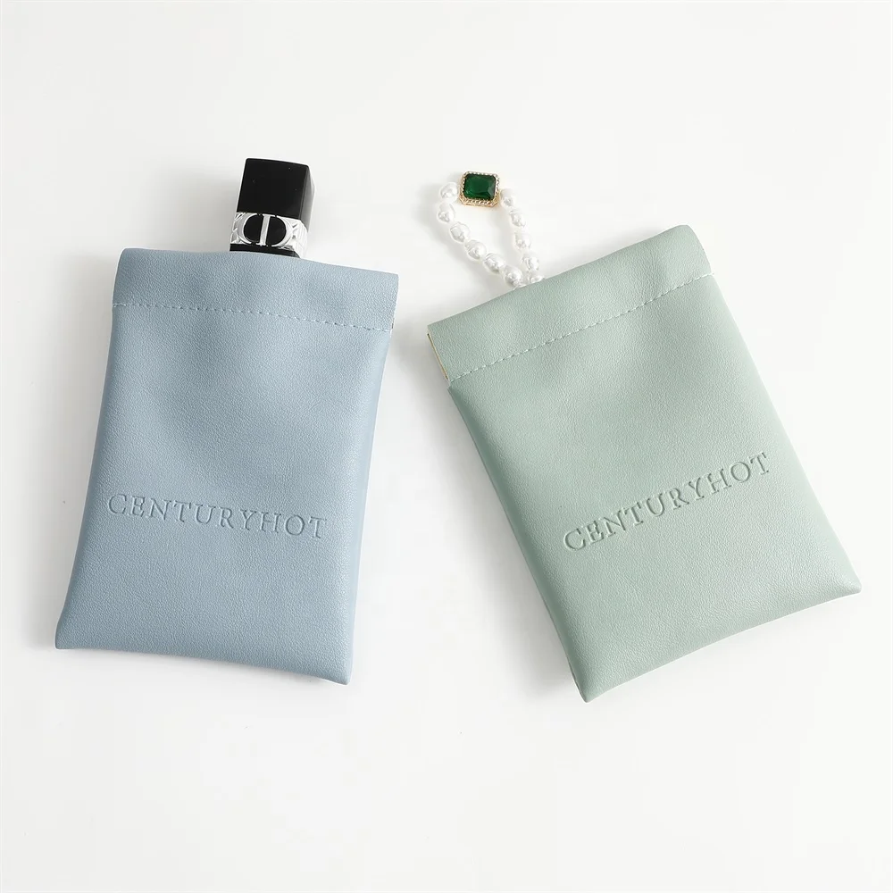 PUPPYSEW Wholesale PU Leather Automatic Closed Shrapnel bag Small Cosmetic Lipstick Pouch  Shrapnel Makeup Jewelry bag WIth logo