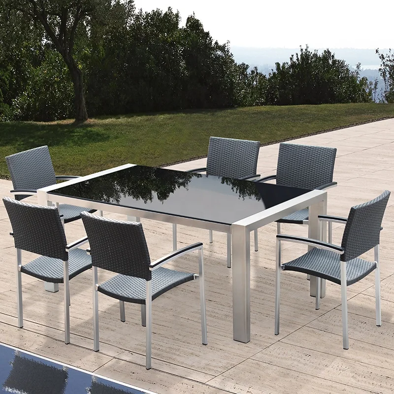 Outdoor dining for Hotel Bistro Commercial Restaurant And Cafe 9 Piece 8 People Black Stackable Cross outdoor dining