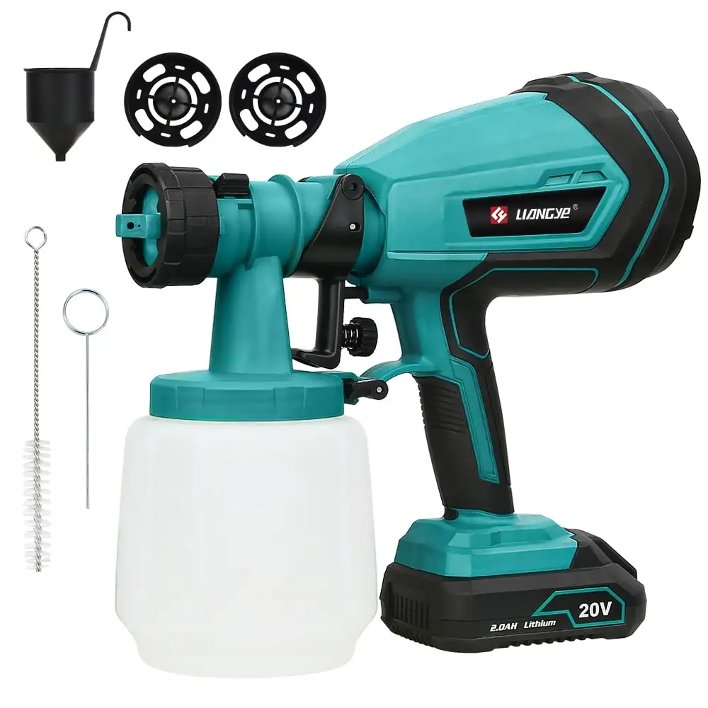 20V Electric Spray Gun High Power Household Paint 1000ml Capacity Flow Control Airbrush 3 Nozzle