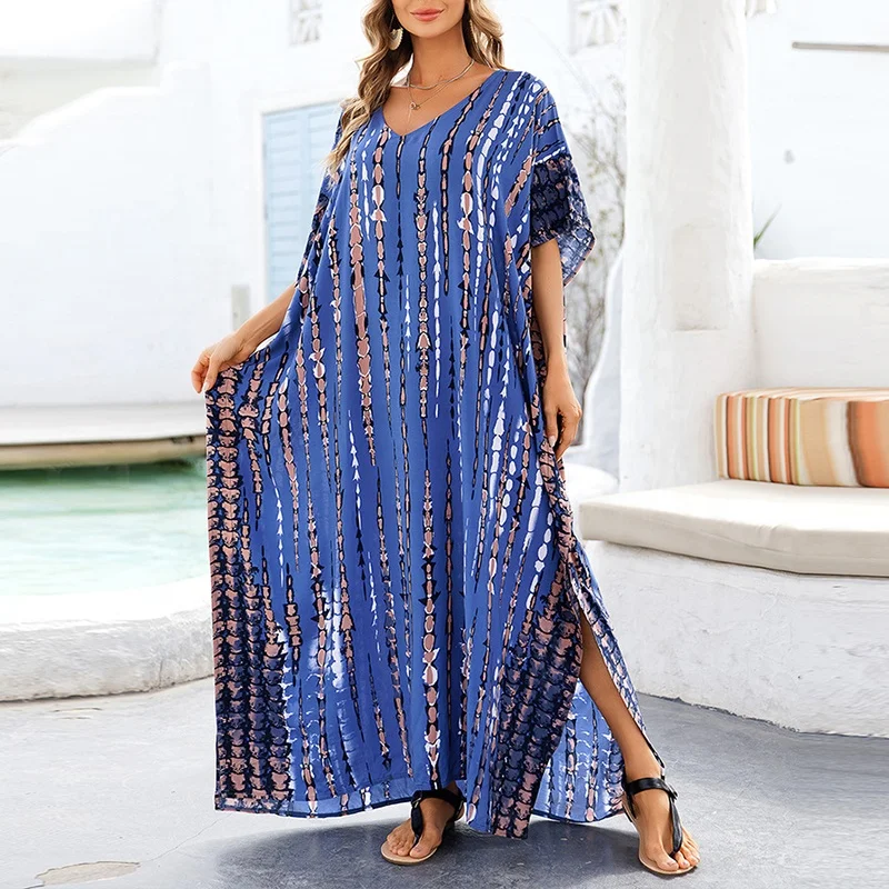 Ladies Tie-Dye Robe Sun Skirt Loose Plus Size Holiday Beach Dress