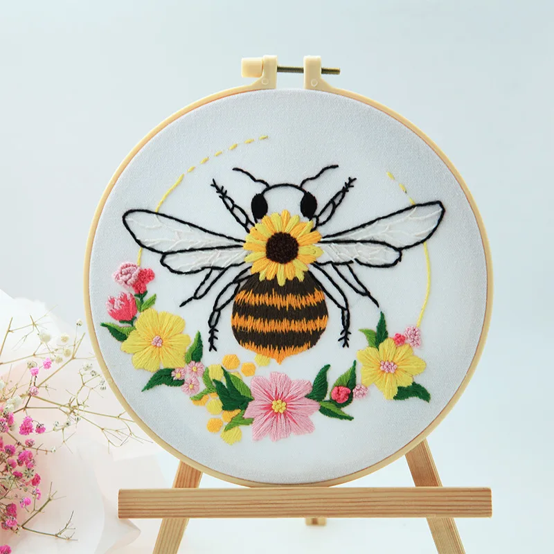 Flower Bee Embroidery Kit Handy Sewing Set Cross Stitch Starter Kits