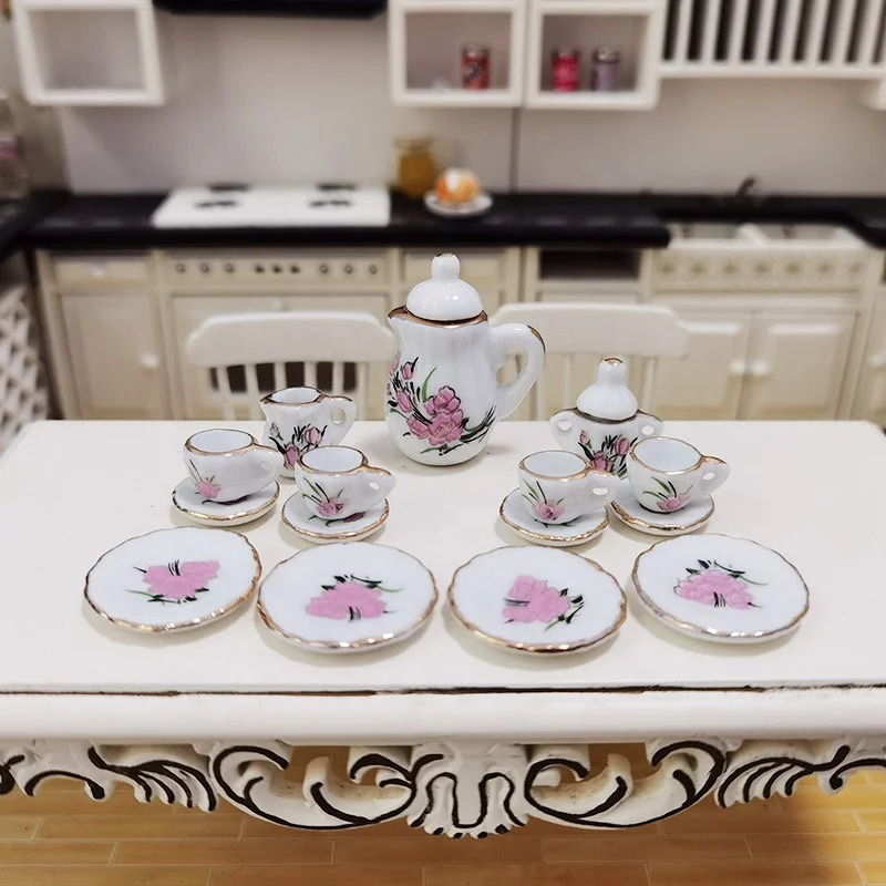 1:12 Кукольный дом diy cottage мини Керамическая Готовая модель Подарочная игрушка 15 чайный набор Мини игрушечная посуда