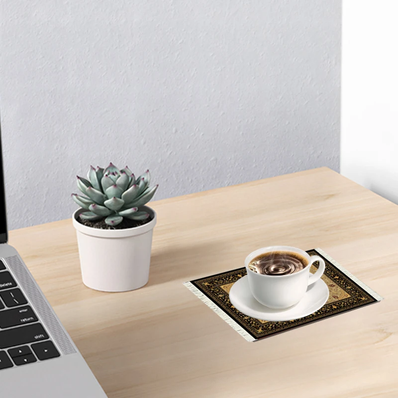 4 Pieces Rug Table Coasters Table Drink Holders Oriental Design Fabric Carpet Drink Mats Oriental Design Fabric Elegant Carpets