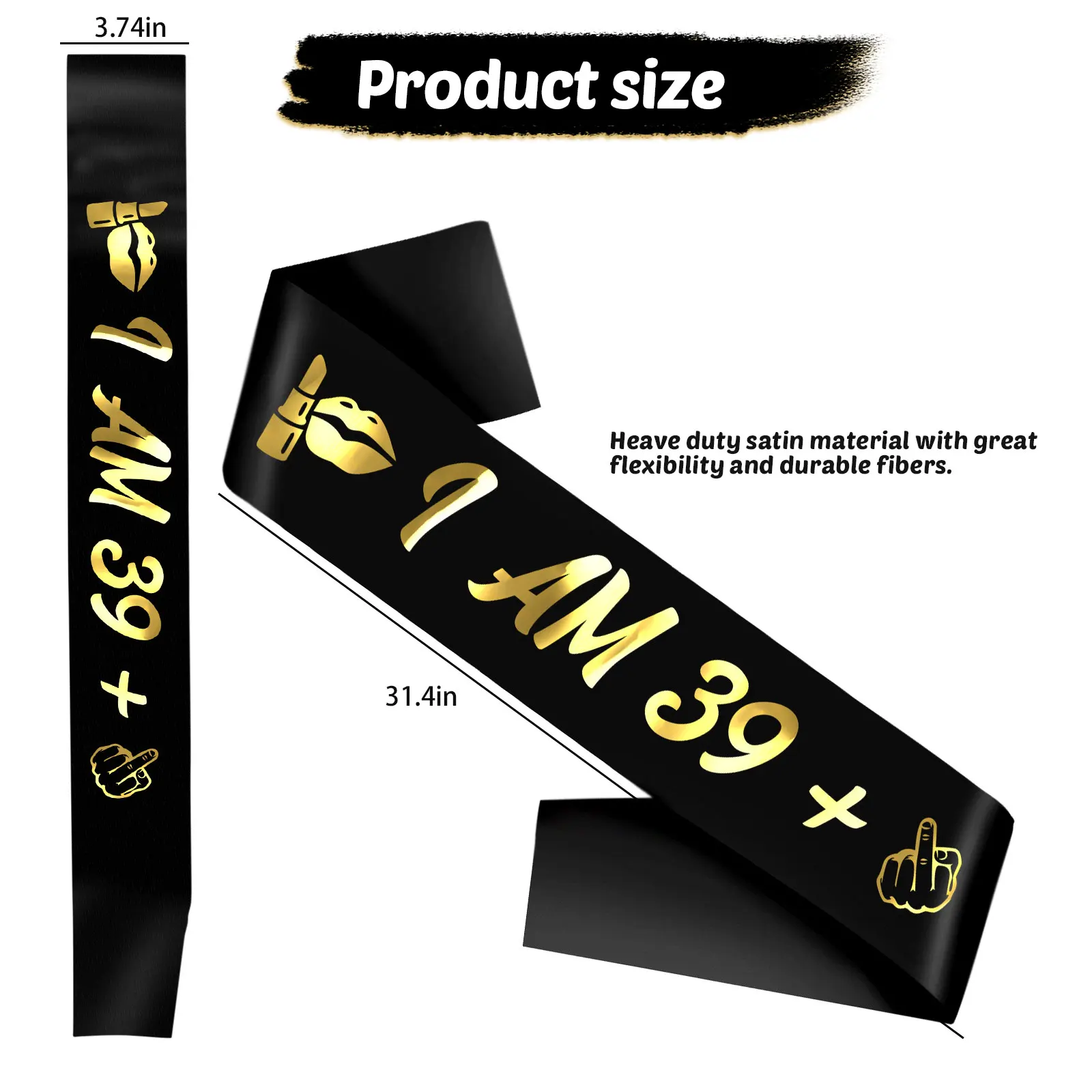 I AM 39 Plus Middle Finger Sash 40th Birthday Sash for Women Men Hot Model Forty Years Old Black Satin Birthday Sash