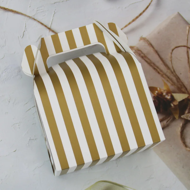 New Design Multi Colors Vertical Stripes Bright Colors Gable Box Portable Tote Paper Candy Cheese Cake Box