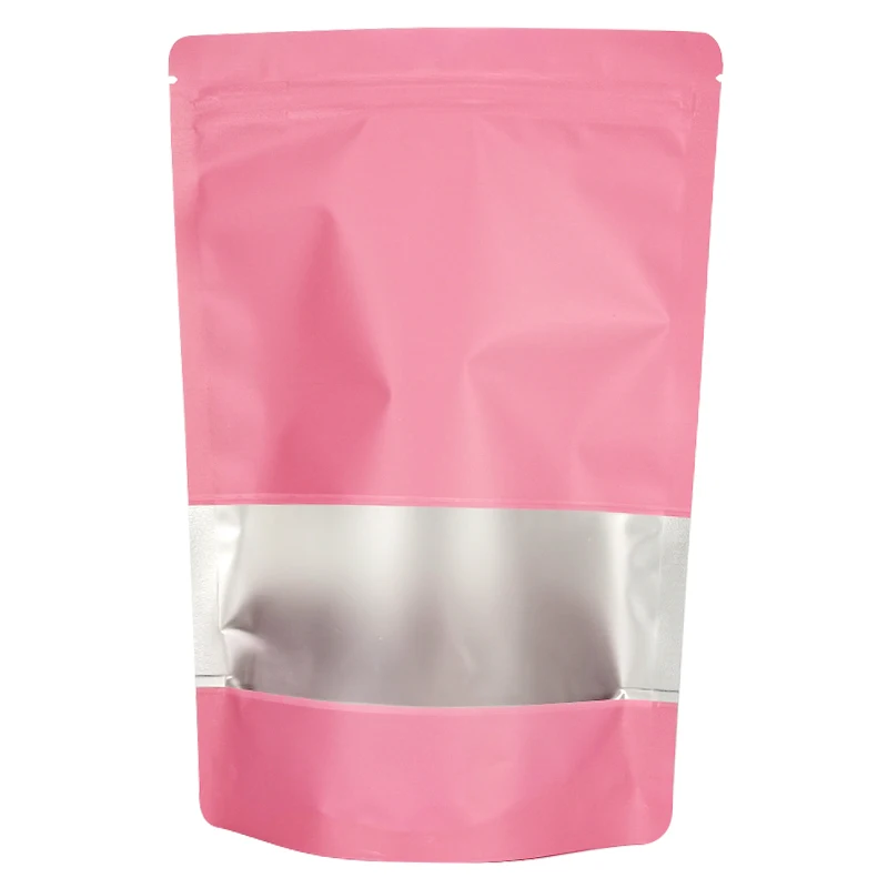 Colorful aluminum plated zipper bag with window standing sealed aluminum foil plastic gift bag for nuts and candy