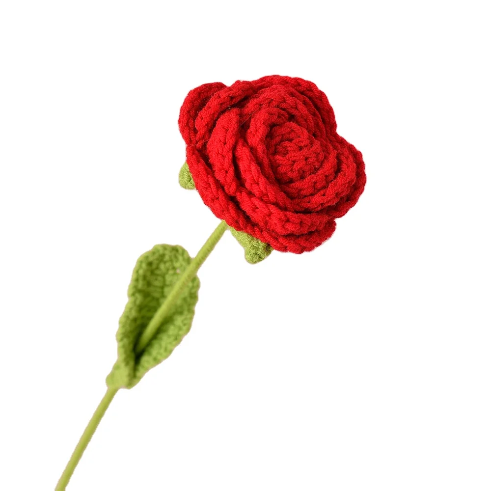 Fashion Handmade Crocheted Carnation Woolen Yarn Crochet Knitting Artificial Rose Flower Home Decor