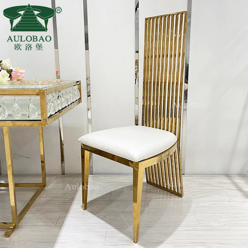 Luxury white leather gold stainless steel high back king throne dining chair