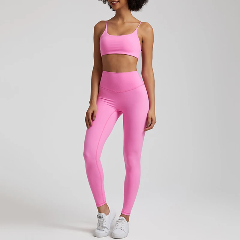 2024 Ins New Custom Logo Cross Strap Sexy Butter Yoga Set Scrunch Butt Leggings And Bra Set Yoga Activewear Gym Fitness Sets