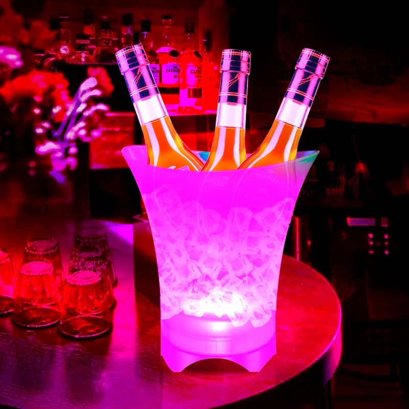 Foldable 5L LED Light Ice Bucket 7 Color Changing Ice Bucket Clear Acrylic Champagne Beer Wine Cooler Bucket for Party
