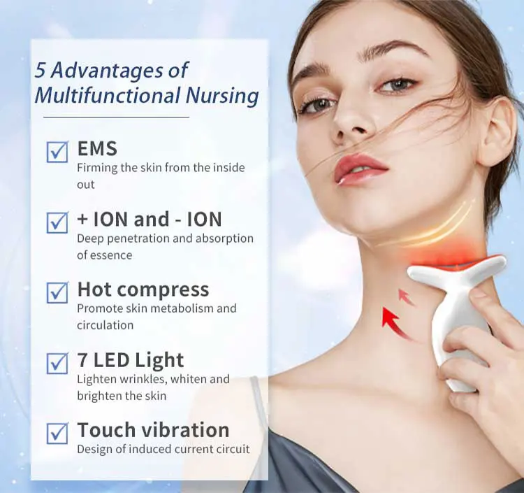 Electric Neck Massager And Gua sha stone Face Lifting 7 LED Red Light Therapy Skin Whitening Anti Wrinkle Beauty Device