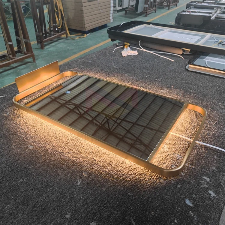 Stainless steel bathroom mirror with storage rack  wholesale Bathroom led Mirror with shelf