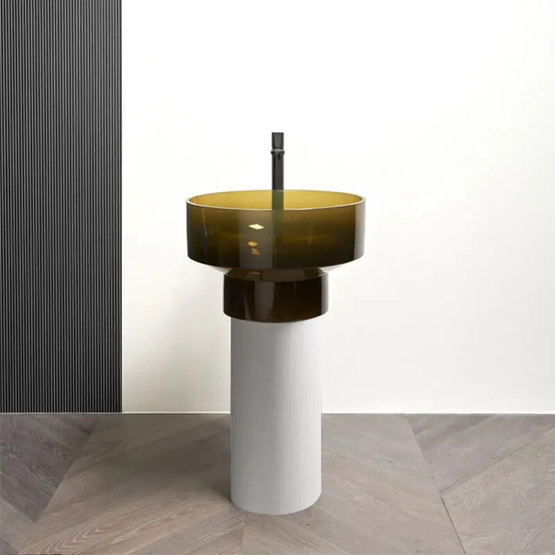 Floor Standing Column Composite Bathroom Pedestal Sink,hand Washing Basin Cast Resin Stone Freestanding Solid Surface Washbasin