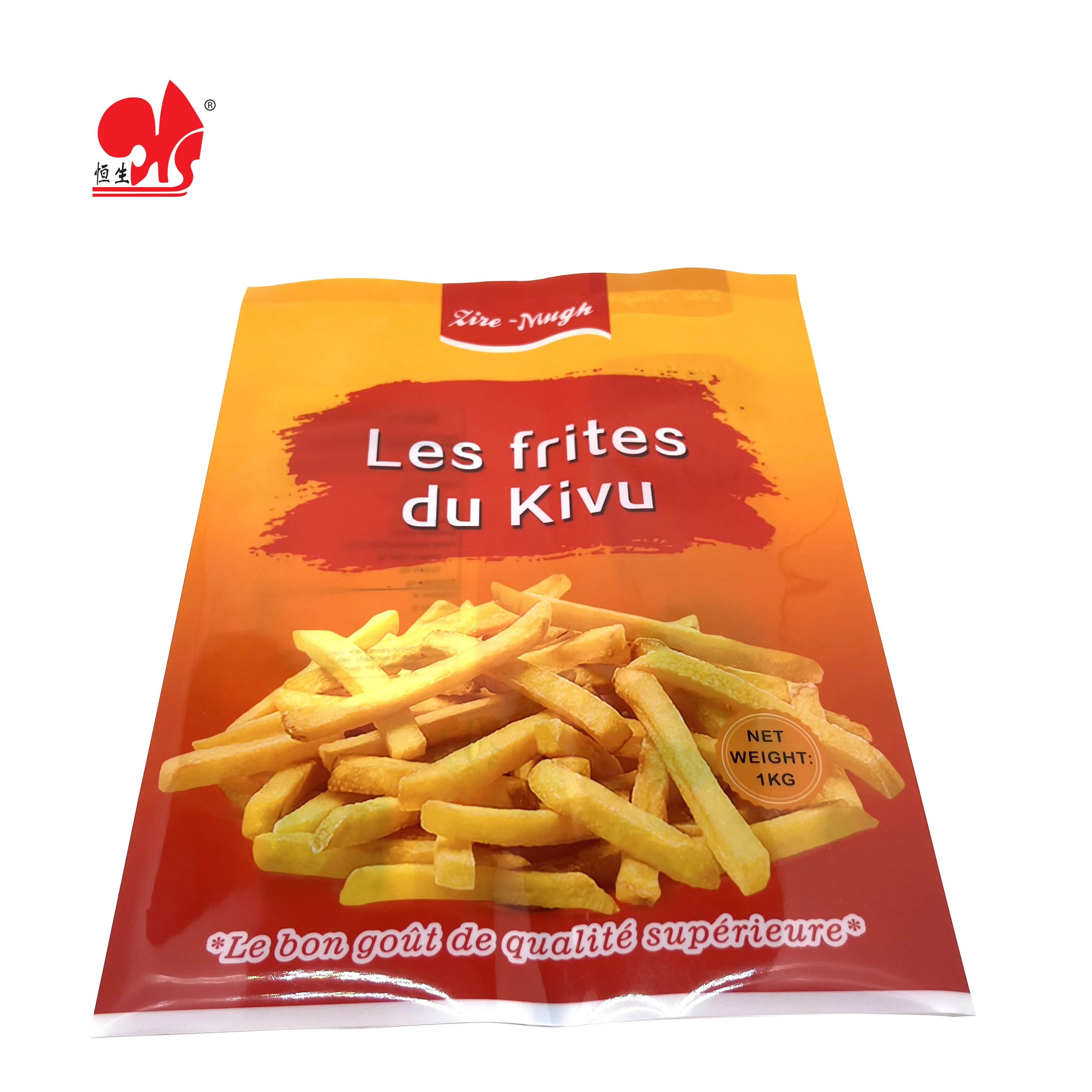 Food grade custom printed package with sealed back pocket pillow-shaped French fry bag