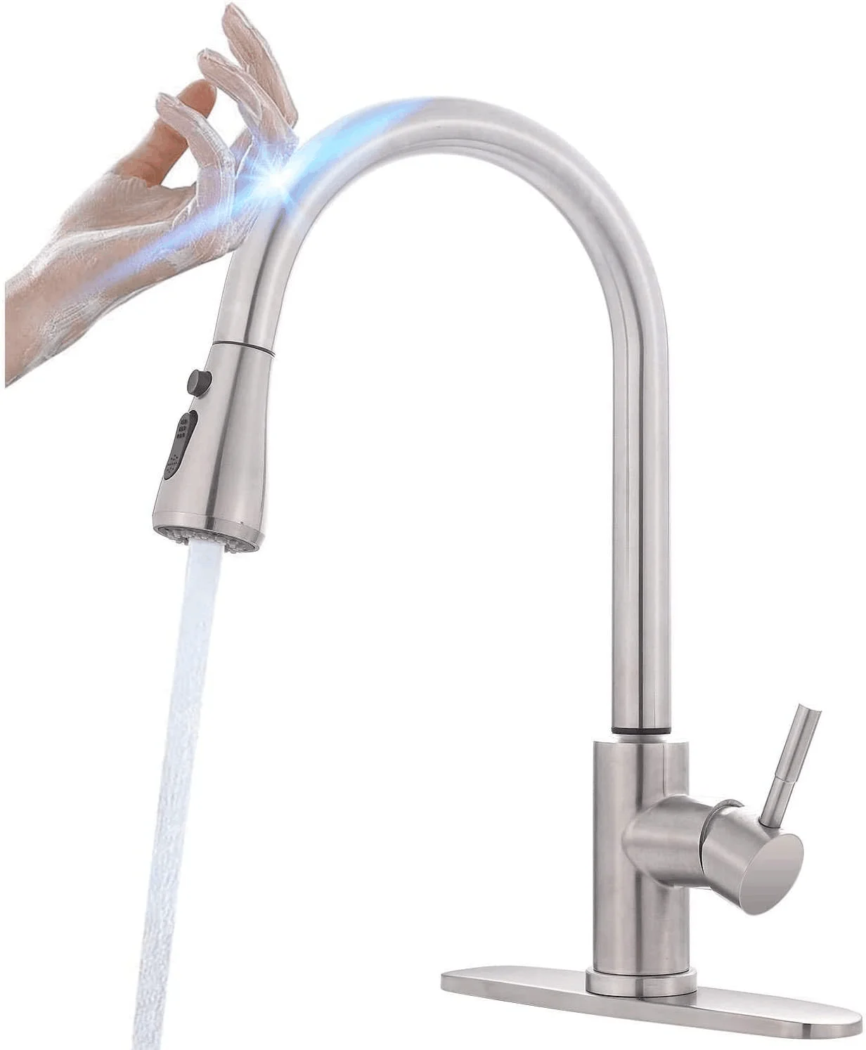 Sensor Touch Water Pull Down Deck Mount Stainless Steel Ceramic Kitchen Faucet