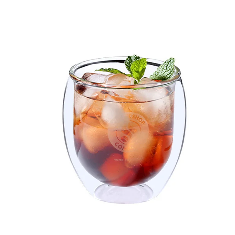 High Capacity Cups Heat Resistant Borosilicate Double Wall Glass Cup with Straw