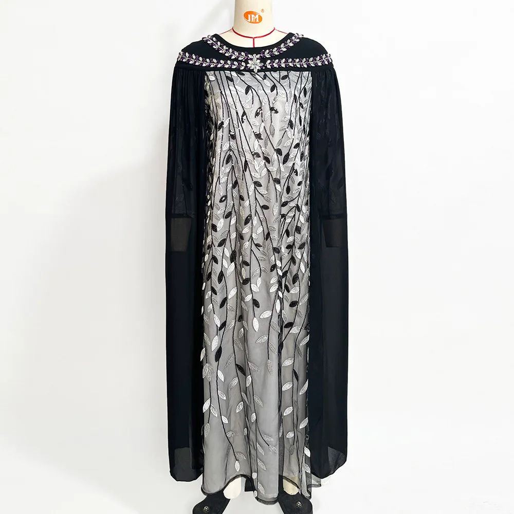 Factory Price Stone Embroidery Muslim Dress With Cape Long Abaya Robes High Quality  Ethnic Modest Evening Dubai Dress