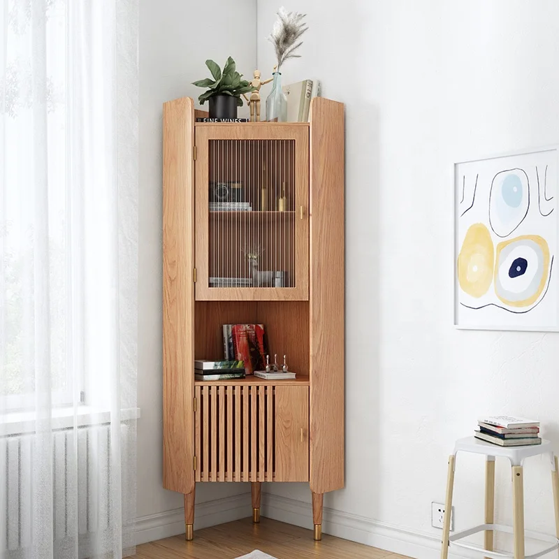 Jasiway Japanese Style Furniture Wood Triangle Wine Wall Bar Cabinet Living Room Cabinets