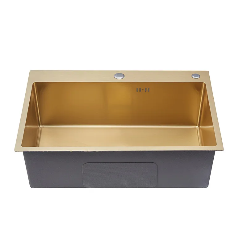 Luxury Brushed Gold 304 Stainless Steel Welded Square Kitchen Long Style Single Bowl Manual Sink