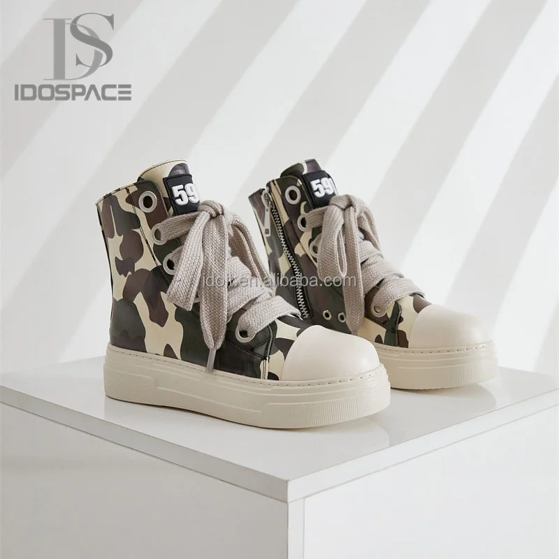 New Arrivals Sneakers Lace-up Canvas Trendy Casual Shoes High Top Canvas Shoes For Women Camouflage Boots