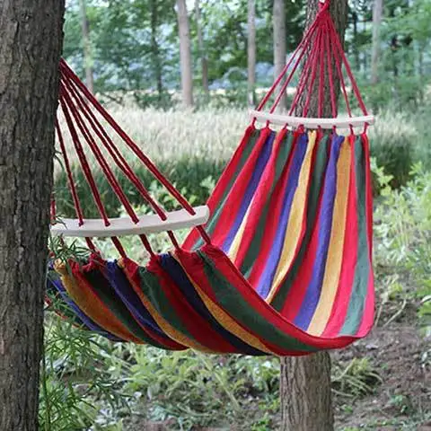Manufacturer outdoor cotton canvas rainbow single person colorful hammock portable hanging sleeping bed camping hammock tent