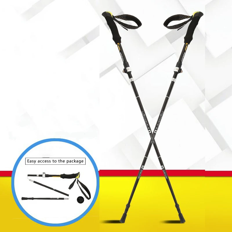 JSJM Outdoor Trekking Pole Foldable Telescopic Aluminum Alloy Cane Climbing Hiking Trekking Pole