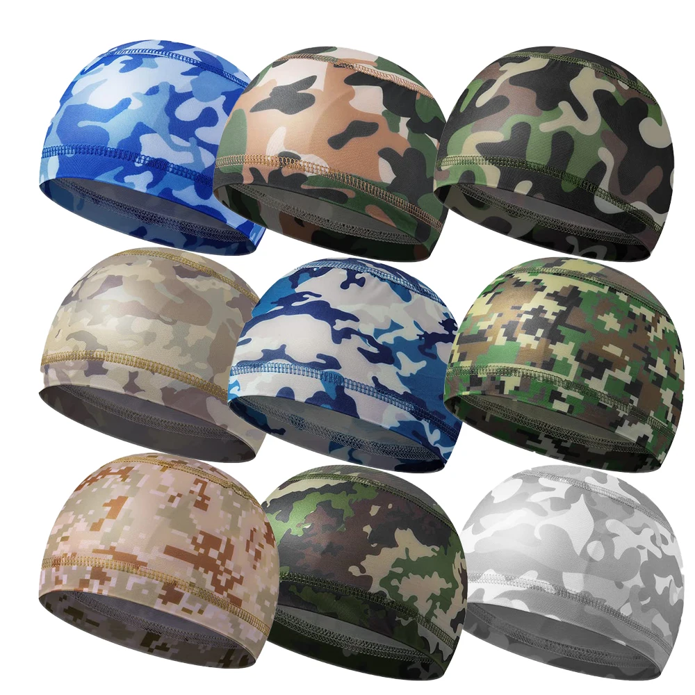 Custom Logo Sweat Wicking Helmet Liner Cycling Cap Running Hat Motorcycle Beanie Liner Camouflage Skull Cap For Men