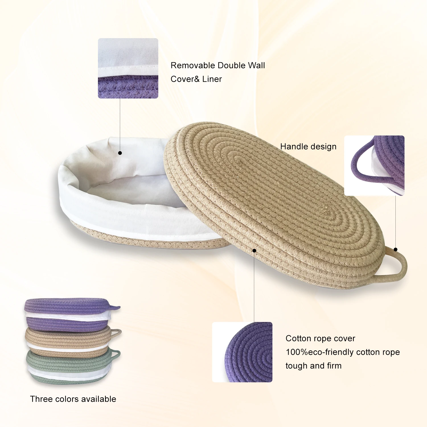 Large Cotton Rope Bread Basket with Removable Liner and Cover Bread Serving Set for Homemade Sourdough Bread