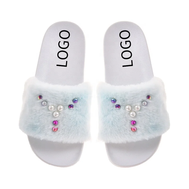 Custom logo Wholesale soft comfortable non-slip fur pcu slides girls winter purple slipper for women