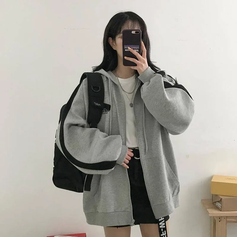 Zip Up Sweatshirt Women Long Sleeve Hoodies for Women Spring 2021 Fashion Korean Oversized Zipper Hoodie Casual Sweatshirt