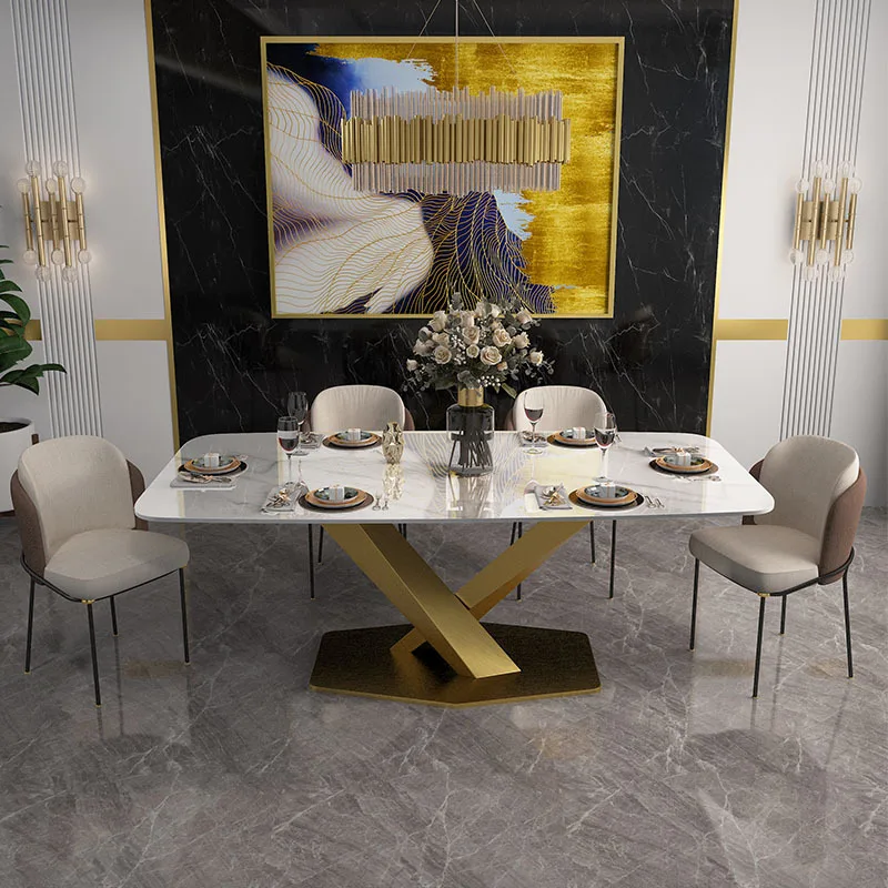 Wholesale Italian Modern Simple Style Dining Room Set Rectangle Table Chair Light Luxury