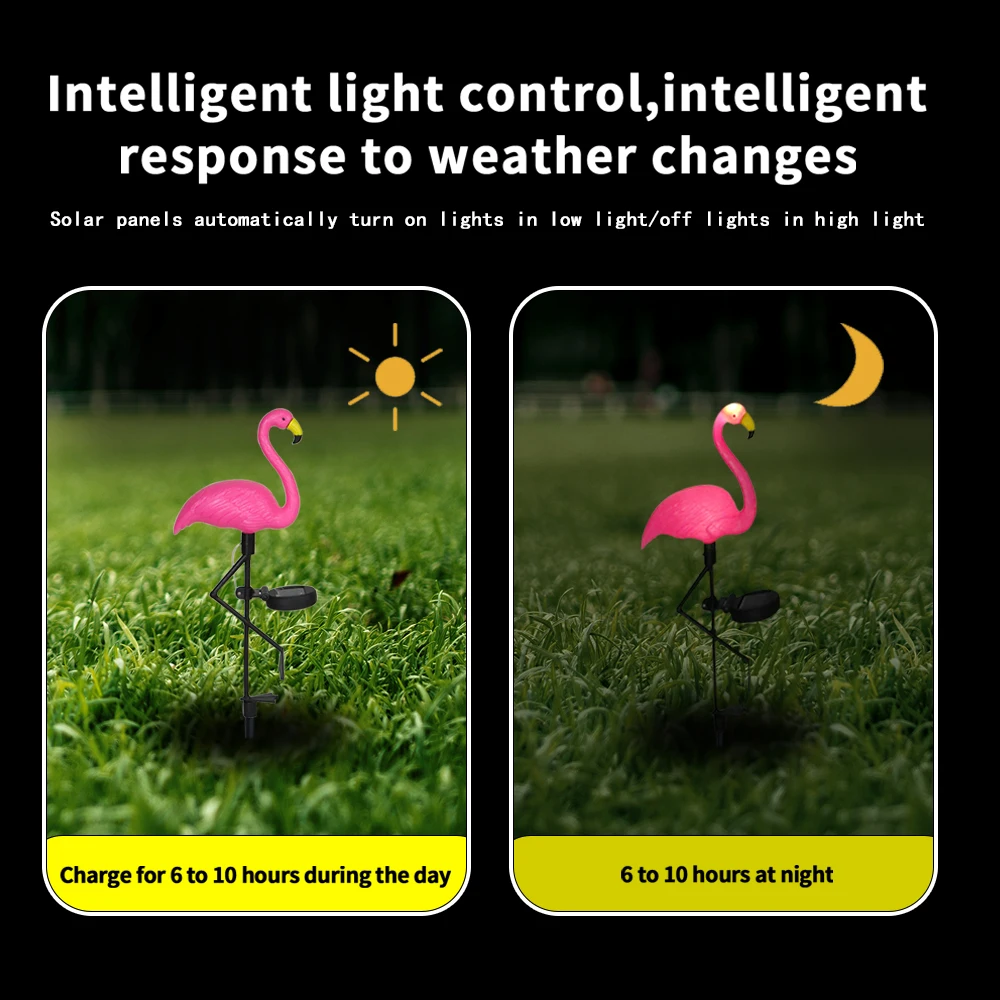 New Product Solar Light Outdoor Lawn Decoration Pink Flamingo Garden Ornaments for Decorative Garden Fences