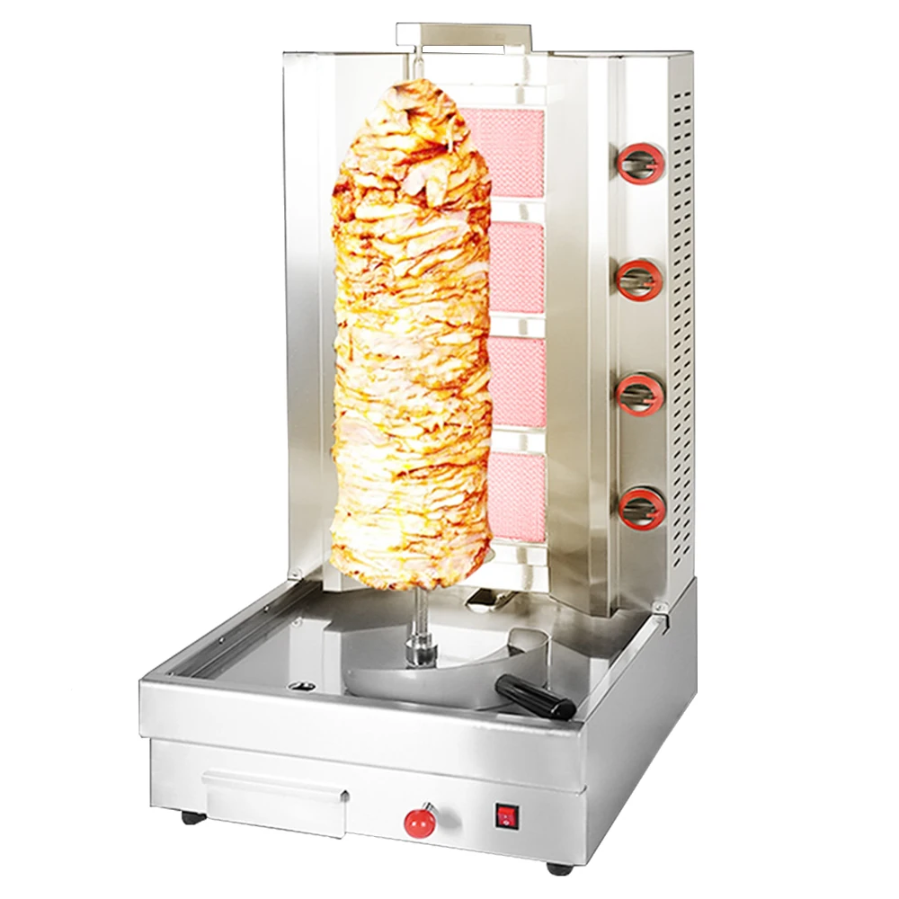 XEOLEO Commercial 4 Burners Gas Rotating Shawarma Grill Food Grade Stainless Steel Shawarma Kebab Machine