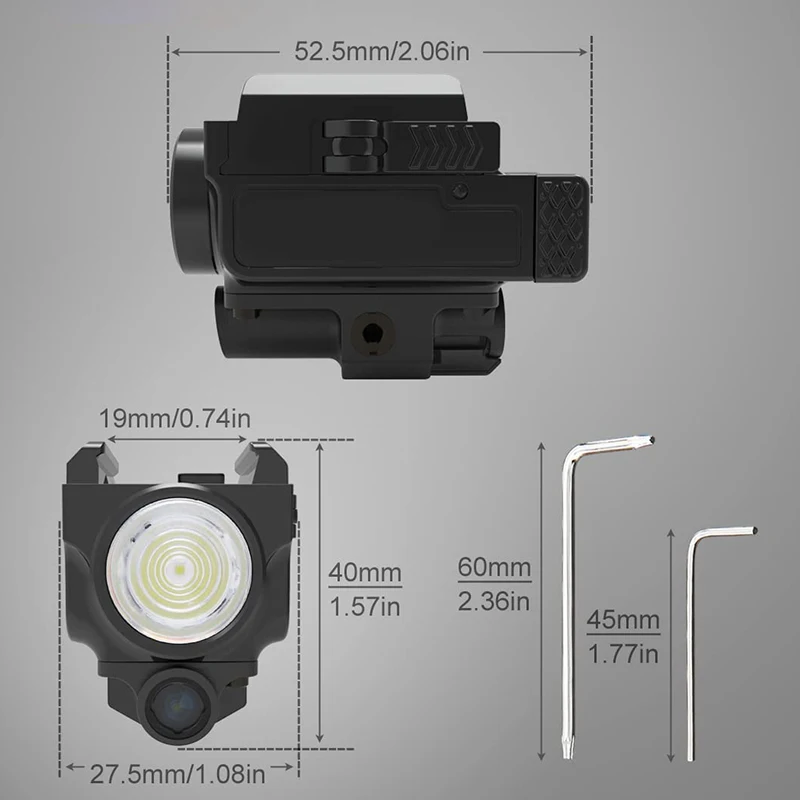 USB-C Rechargeable Tactical Laser Sight Green Red led Combo Light with Flashlight